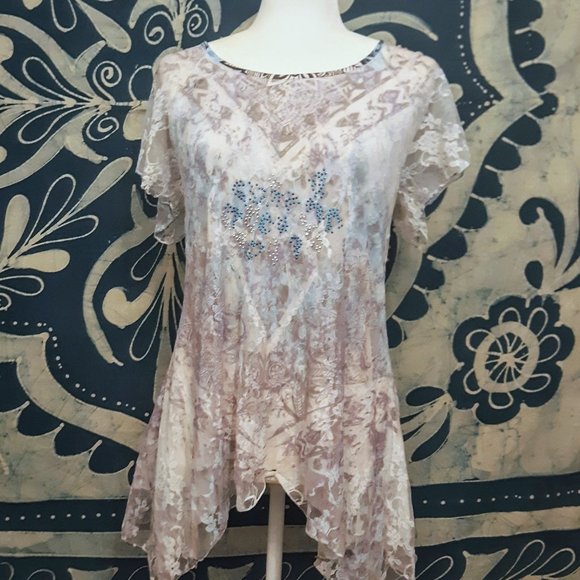 Brittany Black Tops - Pastel Lace Tunic Brittany Black Size Small